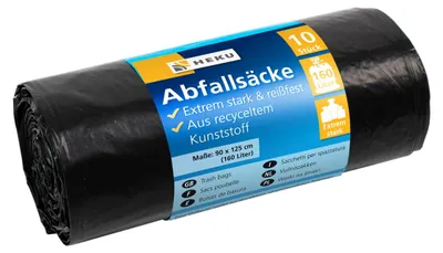Produktbild von Schwerlastabfallsäcke 160 Liter schwarz 10 Stück