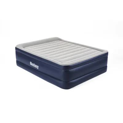 A navy blue and gray inflatable air mattress with the brand name 'Bestway' visible on the side.