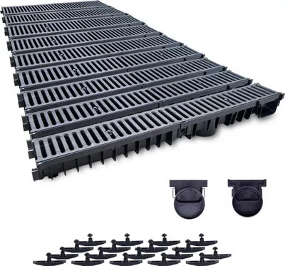 Produktbild von 9 m Entwässerungsrinne mit Dichtung Belastungsklasse C250. Gussrost ( Gußrost ). Tiefe: 100mm
