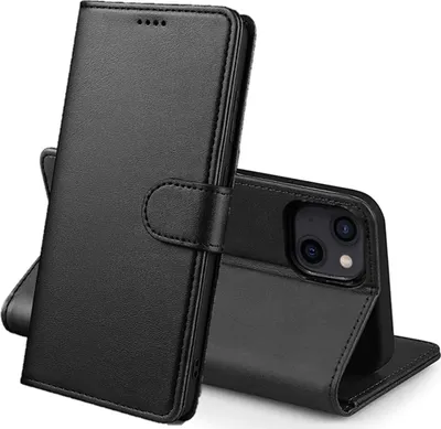 Produktbild von Hülle für iPhone 14 - Schwarze Brieftasche Klappe Magnetisiert Aufbewahrung Karten Handyhülle Phonillico®