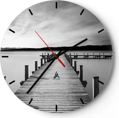 Produktbild von Wanduhr - Rund - Glasuhr - Brücke Frieden Wasser - 30x30cm - Schleichendes Uhrwerk - Lautlos - zum Aufhängen bereit - Dekoration Modern - Wanddekoration aus Glas - C3AR30x30-4865