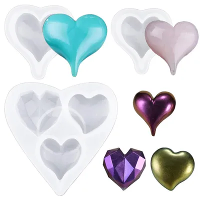 Image de Moules en silicone en forme de cœur, lot de 3, pour presse-papiers, fabrication de bijoux, projets créatifs