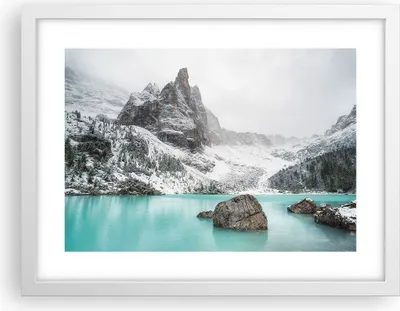 Produktbild von Gerahmtes Poster - Weißer Rahmen - Berge See Schnee - 40x30 cm - Wand Bild - Wanddeko - Wandbilder - Kunstposter - Wandposter - Bilderrahmen - Bilder - Kunstdruck - Wanddekoration - P2WAA40x30-4377