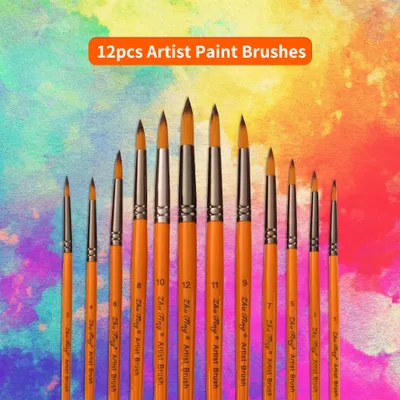 Obrázok produktu pre 12ks Profesionálny umelec Farba štetce Set okrúhly špicatý tip Drevená rukoväť Nylon Hair Paintbrush pre akryl olej Akvarel Gouache Nail Tvár Kresba Maľba Art Dodávky