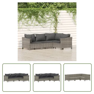 Produktbild von The Living Store 4-tlg. Garten-Lounge-Set mit Kissen Grau Poly Rattan