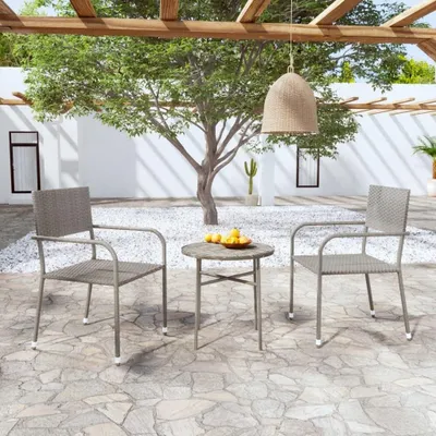 Productafbeelding van Lounge Tuinset van 3 Stukken van Poly Rattan in Grijs