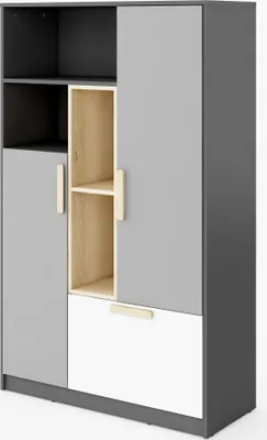Produktbild von Furniture24 Schrank POK P05, Mehrzweckschrank, Kommode, Highboard mit 2 Türen und 1 Schubkasten1, für Jugendzimmer und Kinderzimmer