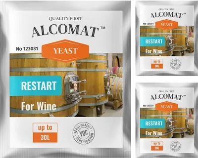 Zdjęcie produktu dla Drożdże winne do wznowienia fermentacji ALCOMAT Restart Yeast | Drożdże alkoholowe | na 25 do 30 litrów | Tolerancja alkoholu: do 18% Zestaw 3 sztuk