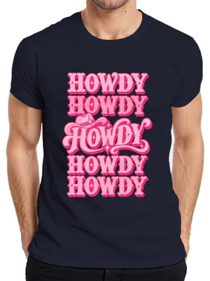 Produktbild von Howdy Dolly Parton Cowgirl Western Country Hut Pink Retro Rodeo Herren T-Shirt, Navy, XL