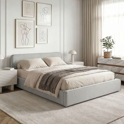 Produktbild von Polsterbett MARINI Doppelbett 120x200 cm in hellgrau - Bett gepolstert mit Lattenrost, modernes Design & stabiles Holzgestell mit Kunststofffüßen