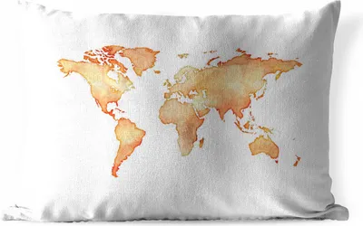 Produktbild von MuchoWow® Outdoor Kissen - Weltkarte - Orange - Aquarell - 60x40 cm - Wetterfest - Lounge Kissen - Zierkissen - Kissen für Innenräume