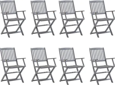 Image de Chaises pliables d'extérieur lot de 8 et coussins Bois d'acacia