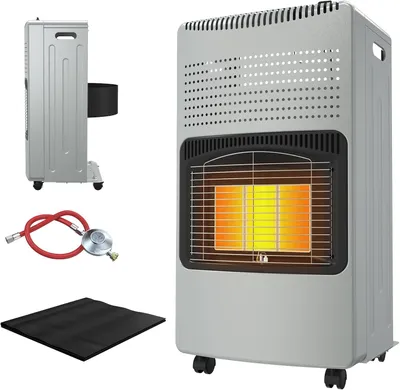 Imagen del producto de Calentador de gas cerámico QEENTOE de 4200W, con regulador de presión de gas y manguera de gas, calentador de gas portátil para taller, jardín, terraza [ gris]