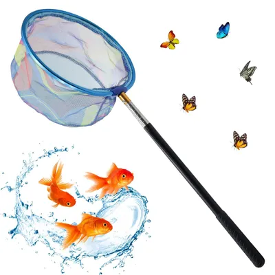 Image de FILET TÉLESCOPIQUE POUR ENFANTS, 41-150 cm, filet papillon avec manche télescopique, filet de pêche pour enfants, épuisette pour enfants, idéal pour les insectes, les poissons, la pêche, les activités de plein air, la plage, l'étang, le jardin, la piscine