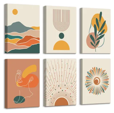 Immagine prodotto di Solidchoice - Set di 6 decorazioni murali in tela, stile boho geometrico, 20x30 cm