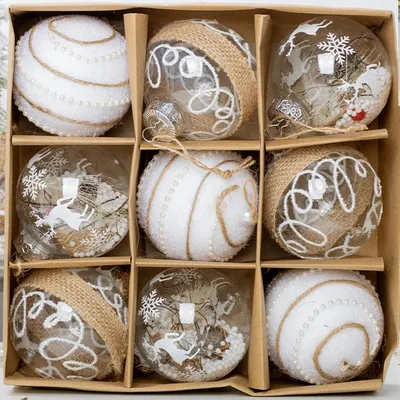 Image de Jeu de boules de Noël, 9 pièces, 8 cm de diamètre, en plastique, avec des accents dorés, pour la décoration de Noël