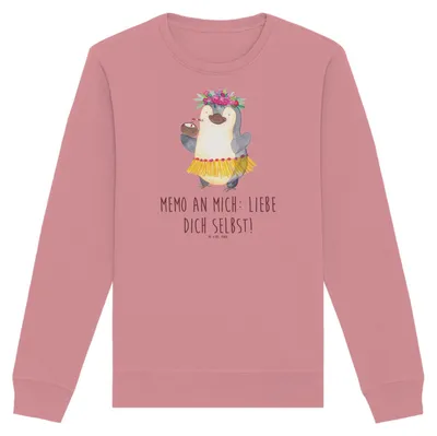 Produktbild von Mr. & Mrs. Panda Baumwoll Pullover Pinguin Kokosnuss Größe M - Canyon Pink - Geschenk, Bio, Selbstliebe, Hawaii, Sweater, Pulli, Urlaub, Aloha, Sweatshirt