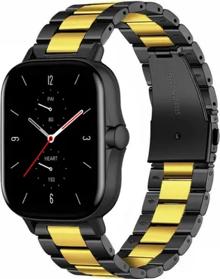 Produktbild von Strap-it Stahlarmband - Kompatibel mit Amazfit GTS 2 Armband Ersatzarmband Edelstahl - Gliederarmband mit Faltschließe - Hochwertiges Material - für Smartwatch 20mm Armband Schwarz / Gold
