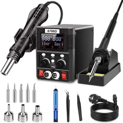 Productafbeelding van Digitaal soldeerstation kit - soldeerstation - hetelucht soldeerstation 2-in-1 soldeerbout set - 8786D 60W soldeerstation desoldeerstation - soldeerbout 180-500℃ voor SMD - BGA reparatie