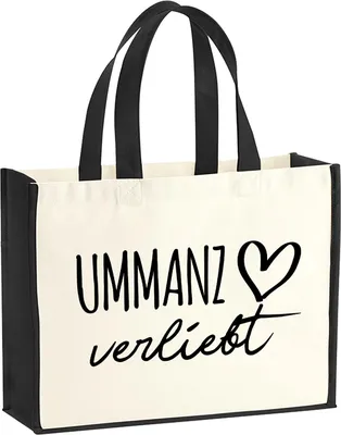 Produktbild von Huuraa Jutetasche Ummanz verliebt 21 Liter Black Jute und Baumwolle Einkaufstasche Geschenkidee