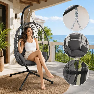 Produktbild von Makika Hängesessel mit Gestell höhenverstellbar aus Polyrattan in Grau