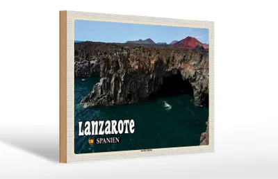 Produktbild von Holzschild Reise 30x20cm Lanzarote Spanien Los Hervideros Küste