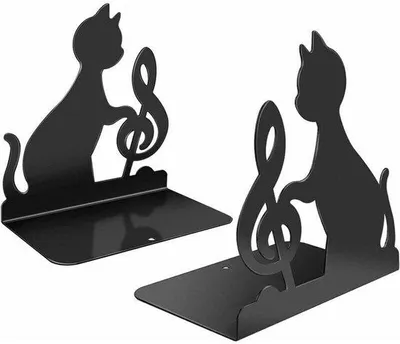 Image de Deux porte-livres en acier - Porte-livres pour écoles, bibliothèques, bureaux - Partitions et chats - 1350 - noir