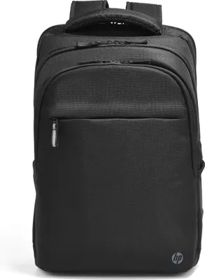 A black HP laptop backpack is shown against a white background.