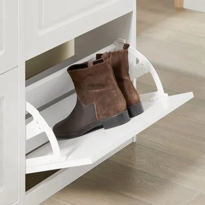 Image de Armoire à chaussures - Inclinable - 4 portes - 8 étagères - Avec tiroirs - Meuble de rangement debout