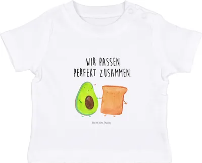 Produktbild von Mr. & Mrs. Panda Babyshirt Avocado Toast 12. - 18. Monat - Weiß - Geschenk, Liebe, Baby  Shirt, T-Shirt, Hochzeitsgeschenk, Hochzeit, Pärchen, Kleinkind, Kinder