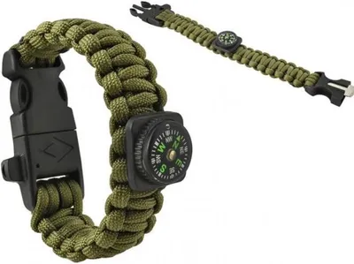 Zdjęcie produktu dla Go Go Gadget – bransoletka z kompasem ~ zegarek survivalowy z linką paracord – brelok do kluczy – lekki – zielony