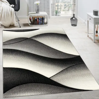 Produktbild von Designer Teppich Modern Abstrakt Wellen Optik Konturenschnitt In Grau Anthrazit Grösse 60x110 cm