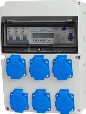 Produktbild von Baustromverteiler Wandverteiler 6x 230V BALS Steckdosen Schuko mit LS-Schalter FI-Schalter Zähler 3-Phasen
