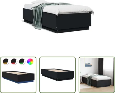 Produktbild von The Living Store Bettgestell mit LED Schwarz 90x200 cm Holzwerkstoff