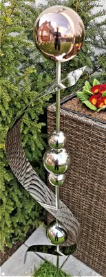 Produktbild von Skulptur Merkur golden rose poliert Edelstahl 150 cm Beetstecker Gartenstecker Rosenkugel