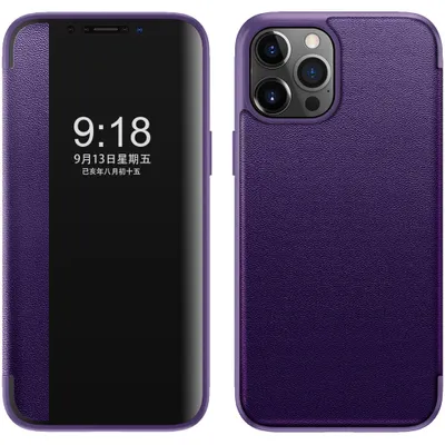 Obrázek produktu pro Pouzdro pro iPhone 13 Pro tenkéPolyuretankožené klopové pouzdro s okénkem pro zobrazení Fialová