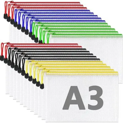 Immagine prodotto di Buste trasparenti per documenti A3, confezione da 25, impermeabili, colorate, con fessura, per carta e forniture per ufficio