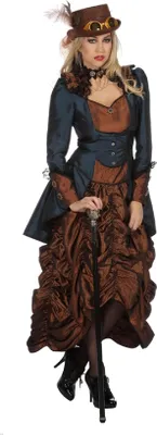 Produktbild von L3203410-40 braun-blau Damen Rokoko Steampunk Burlesque Kostüm Kleid Gr.40