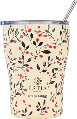 Image de ESTIA | Gobelet isotherme - 350 ml - Gobelet isolant - avec paille et couvercle étanche