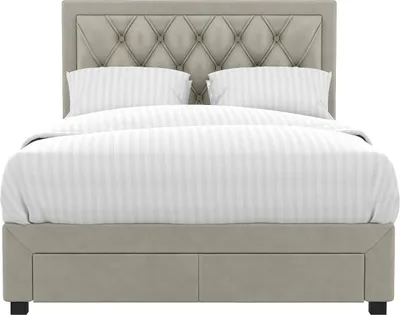 Produktbild von Bett mit Schubladen 160 x 200 cm - Beige Veloursstoff - LEOPOLD
