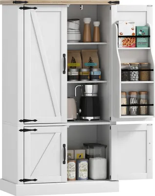 Produktbild von ZMH Küchen-Sideboard Küchenschrank mit 4 Türen 6 Gewürzregalen und verstellbaren Einlegeböden 763 x 40 x 136 cm weiß