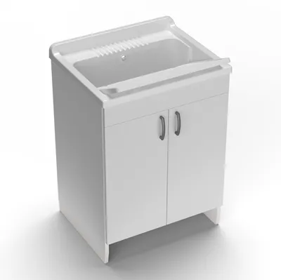 Immagine prodotto di Mobile lavatoio da esterno in legno nobilitato con asse ribaltabile in polipropilene 60x50x85 cm doppia anta e piedini regolabili