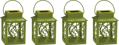 Produktbild von Näve Leuchten LED Solarleuchte Laterne mit LED Platine LED Solarleuchte Laterne mit LED Platine 4er Set Deko Außenleuchte "Laterne", Lampe für den Außenbereich im Landhaus Stil, aus Metall und Kunststoff in grün, 8 x 8 x 13 cm, mit LED Platine – mit Schiebeschalter