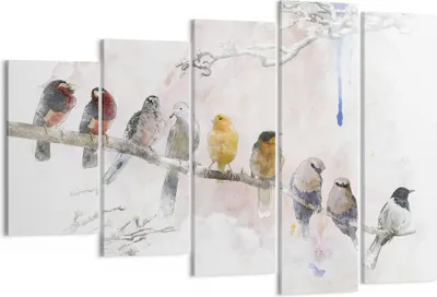Produktbild von Bild auf Leinwand - Leinwandbild - 5 Teile - Vögel Kanarienvogel Zweig - 150x100cm - Wand Bild - Wanddeko - Wandbilder - Leinwanddruck - Bilder - Wanddekoration - Leinwand bilder - EG150x100-4175