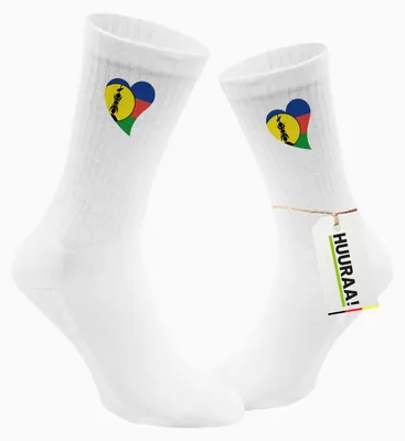 Produktbild von Huuraa Uni Socken Neukaledonien Flagge Herz 37/41 White Baumwolle Tennissocken Geschenkidee