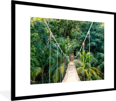 Produktbild von MuchoWow® Gerahmtes Poster Dschungel - Palme - Brücke - Natur - Pflanzen 80x60 cm - Poster mit Schwarzem Bilderrahmen Wandposter Rahmen Foto Bilder - Schlafzimmer-Dekorationen - Fotoposter