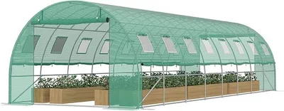 Produktbild von Gewächshaus Folientunnel 3 x 8 x 2 m, Tomatenhaus mit verzinktem Stahlrahmen, Foliengewächshaus mit Fenstern & Reißverschlusstüren, Gartengewächshaus für Gemüse & Pflanzen, Grün