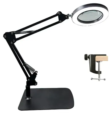 Immagine prodotto di Lampada da tavolo a LED con lente d'ingrandimento 10x e 72 LED - Lampada da tavolo con base - 3 colori di luce - Alimentazione tramite USB - Corpo in metallo - Ideale per saldatura, riparazioni, lettura, cosmetica - Colore nero