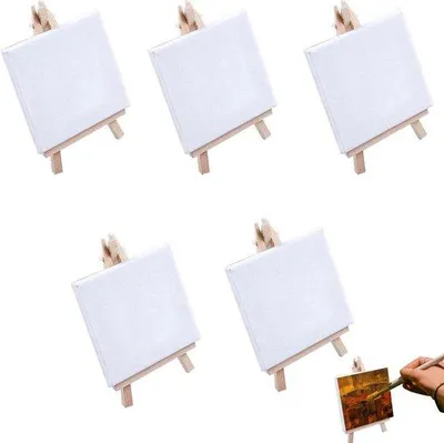 Image de Mini-chevalets d'art avec toile - pour la présentation et la créativité - 5 pièces - 10 x 10 cm
