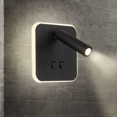 Immagine prodotto di Lampada a LED da parete, con interruttore, quadrata, 3W + 10W, colore nero